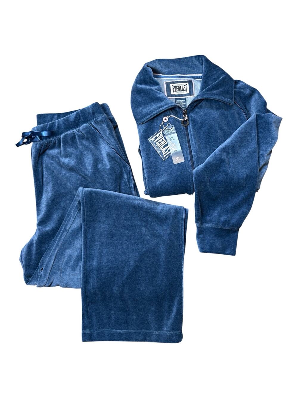 NWT Vintage Y2K Everlast 2 Piece Velour Tracksuit Set Women's XL Blue Deadstock